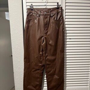 Faux Brown Leather Pants (Fleece Lined)